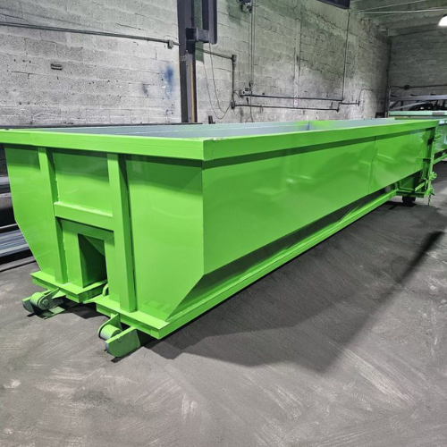 A 20-yard roll-off dumpster ready for a large home renovation project